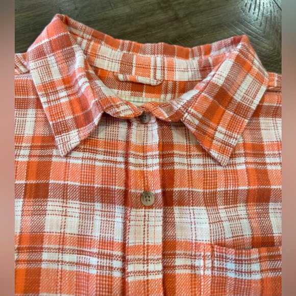 American Eagle Outfitters Orange Plaid Button Down Crop Top Blouse Size Medium - Picture 6 of 16